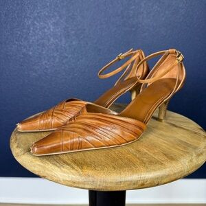 Aldo "Dolliver" Tan Leather Pointed Heels with Ankle Strap, Size EU 40 (US 9)